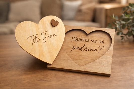 Corazón de Madera Personalizado para Padrinos | ¿Quieres ser mi Madrina/Padrino? | Regalo Especial en Abedul Natural