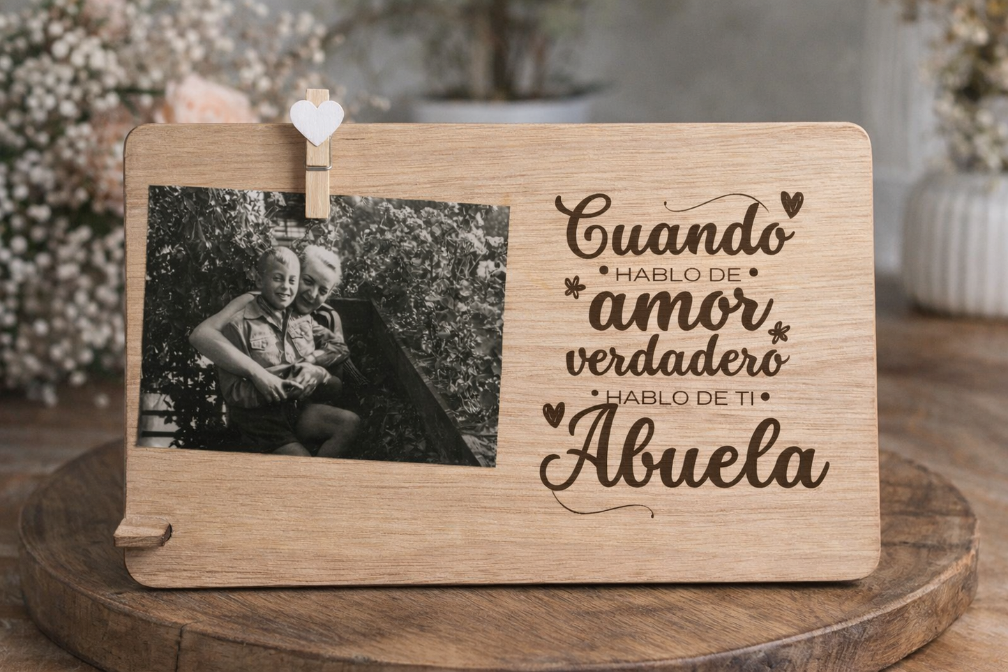 Marco de recuerdos en madera personalizado – Un mensaje para quien siempre está