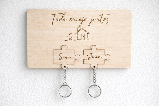 Cuelga Llaves para Pareja Personalizado en Madera – Juntos Somos Hogar