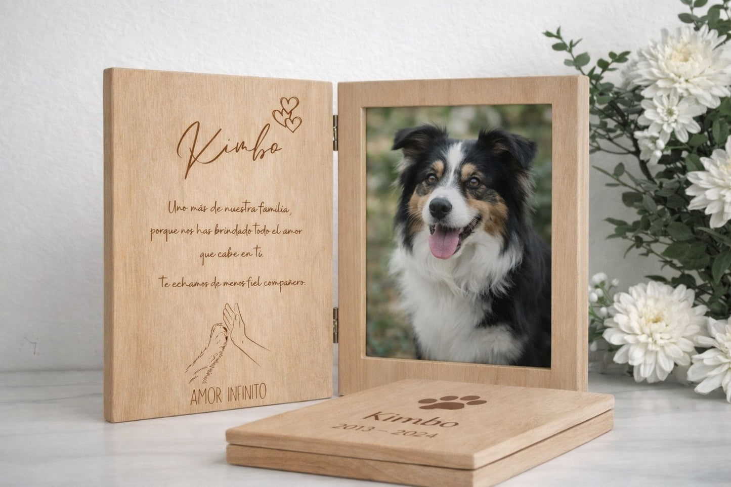 Marco familiar de madera personalizado para mascotas · Porque son familia