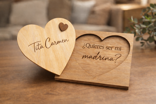 Corazón de Madera Personalizado para Padrinos | ¿Quieres ser mi Madrina/Padrino? | Regalo Especial en Abedul Natural