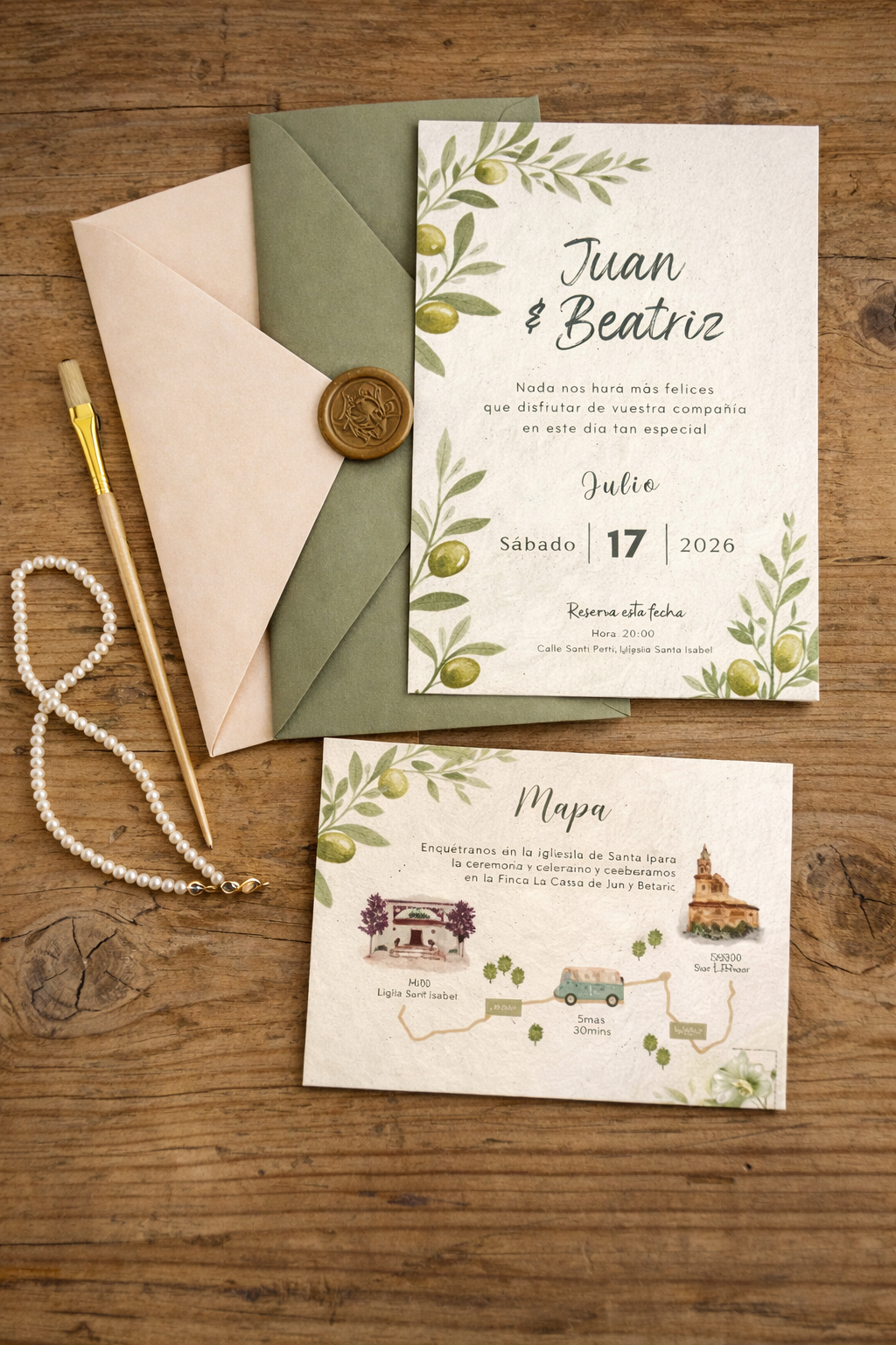 Invitaciones boda personalizadas en papel acuarela