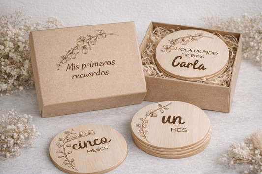 Tarjetas de Cumplemes de Madera Personalizadas para Bebé – Mis Primeros Recuerdos