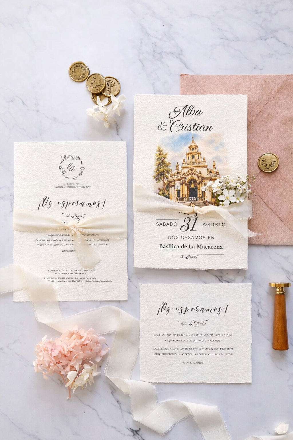 Invitaciones boda personalizadas en papel acuarela
