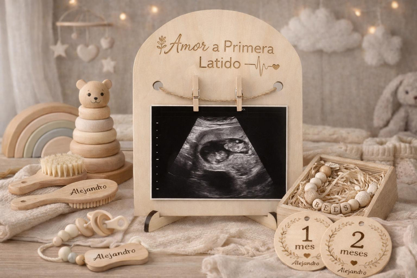 Marco de ecografía personalizado en madera – Recuerdo del embarazo